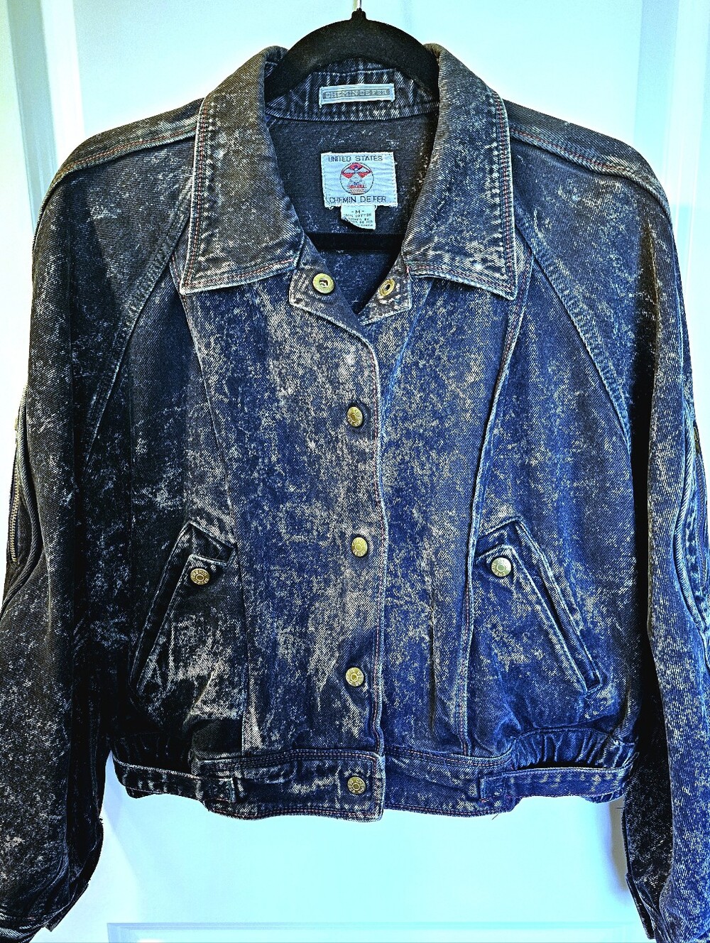 Chemin De Fer Vintage 80s Acid Wash Denim‎ Jacket Cropped Bomber Women's Medium